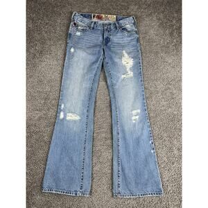 Hollister Jeans Womens 7R Flare Blue Distressed Denim Low Rise Destroyed Pants